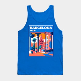 Barcelona Spain Colorful Abstract Surreal Gaudi Church Scene Print Tank Top